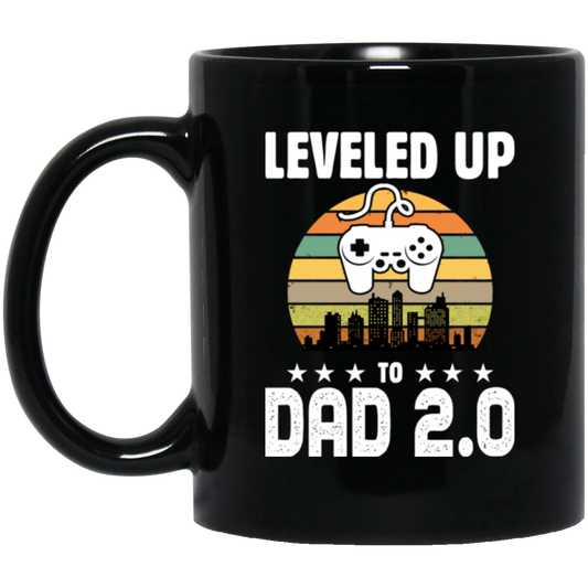 Leveled Up To Dad 2.0, Retro Father's Day, Love Daddy, Vintage City Black Mug