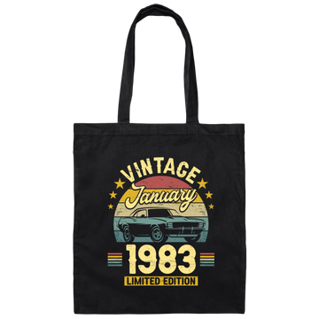 Vintage January 1983, Car Lover Retro Style, Limited Edition Canvas Tote Bag