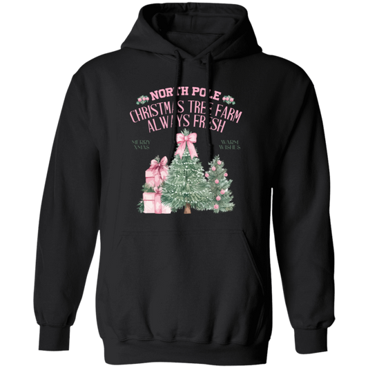 North Pole, Christmas Tree Farm Always Fresh, Merry Xmas, Warm Wishes Christmas Pullover Hoodie