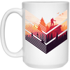 Super Cool, Colorful Hiker, Recognized A Mountain, Colorful Forest And Some Geometric White Mug