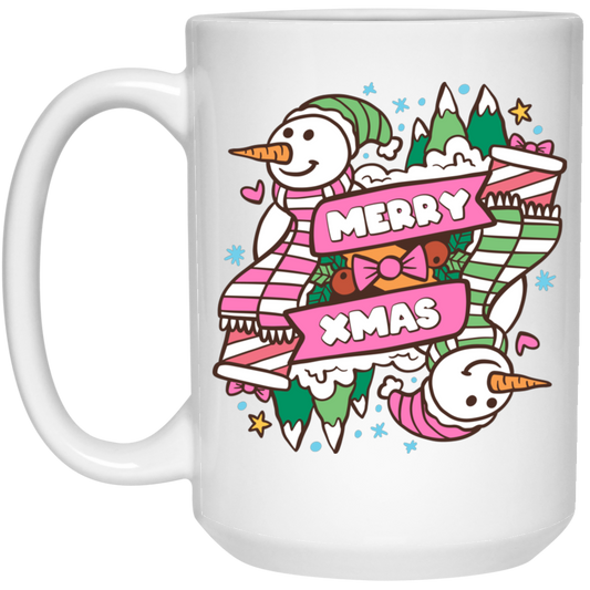 Merry Xmas, Trendy Snowman, Pinky Snowman, Pink Christmas, Merry Christmas, Trendy Christmas White Mug