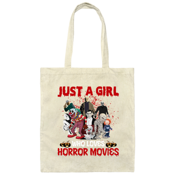 Just A Girl Who Loves Horror Movies, Funny Halloween Canvas Tote Bag
