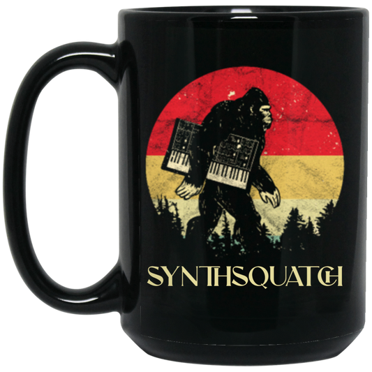 Bigfoot Synthesizer Analog, Sasquatch Synth Nerd, Nerd Love Gift Black Mug