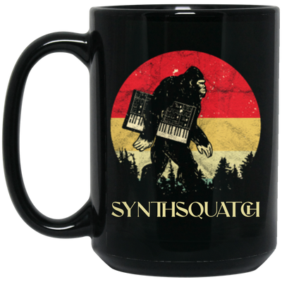 Bigfoot Synthesizer Analog, Sasquatch Synth Nerd, Nerd Love Gift Black Mug