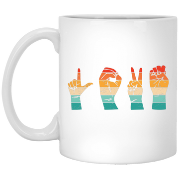 Love Sign, Retro Love Sign, Hand Sign, Love Hand Sign White Mug