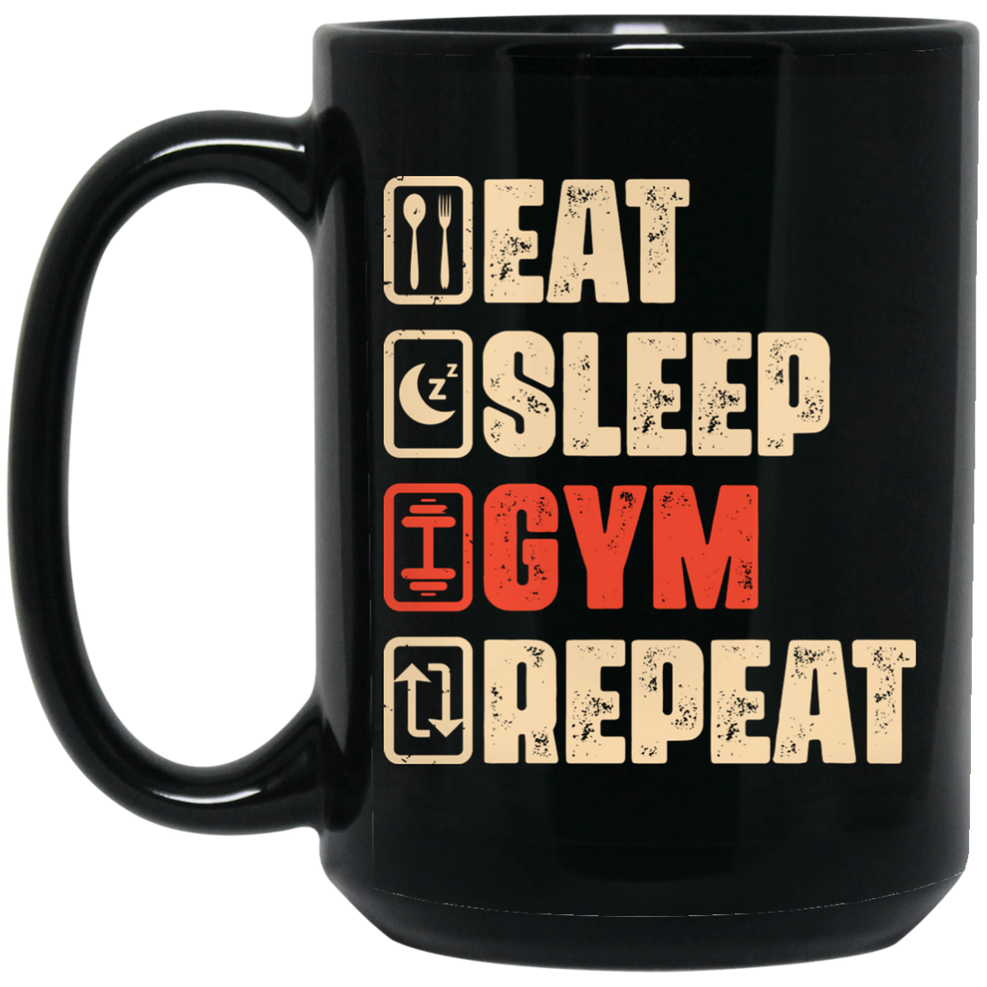Eat Sleep Gym Repeat, Retro Gym, Do The Gym, Do The Fitness Black Mug