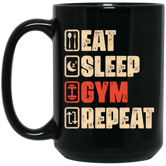 Eat Sleep Gym Repeat, Retro Gym, Do The Gym, Do The Fitness Black Mug