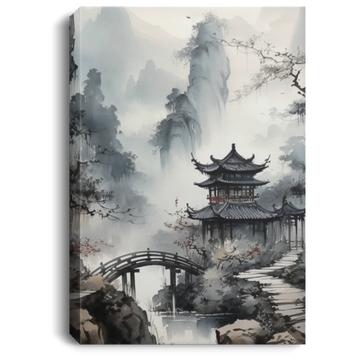 In The Midst Of Serene Landscape, Stone Bridge Overlooking Meandering River Canvas