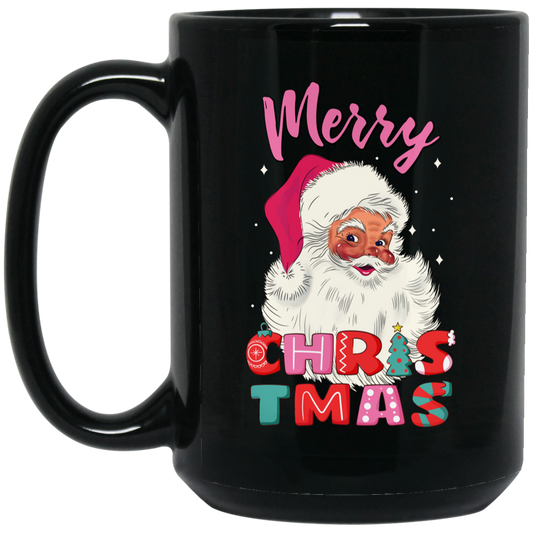 Cute Santa, Pinky Santa, Glance Santa Claus, Santa Face, Merry Christmas, Trendy Christmas Black Mug