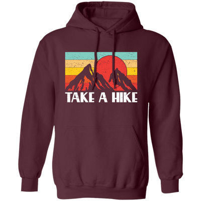 Sunset Two Mountain, Take A Hike Retro, Vintage Climbing, Vintage Style Pullover Hoodie