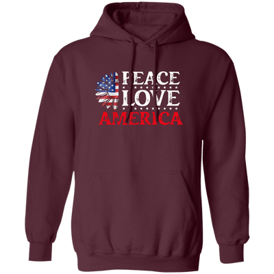 Peace Love American, American Flag, American Sunflower Pullover Hoodie