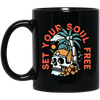 Set Your Soul Free, Cool Skull, Palm Tree On The Beach Black Mug