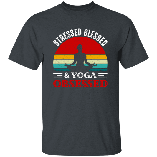 Stresses Blessed And Yoga Obsessed, Retro Yoga Unisex T-Shirt