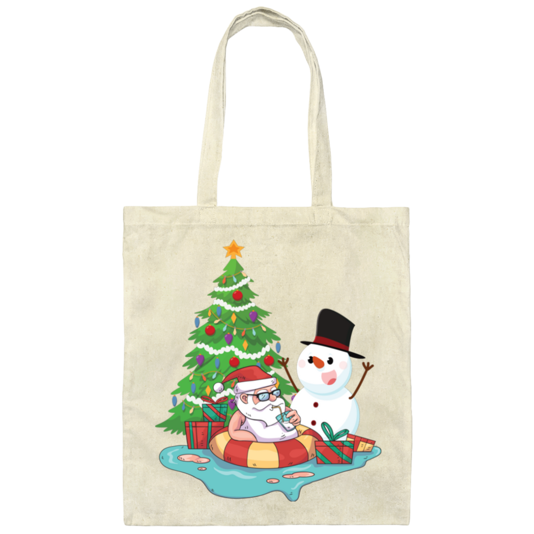 Funnny Santa, Merry Christmas Snow White, Santa In Pool, Trendy Halloween Canvas Tote Bag