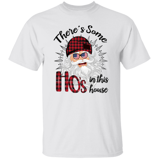 There's Some Ho's In This House, Cool Santa, Red Plaid Hat, Merry Christmas, Trendy Christmas Unisex T-Shirt