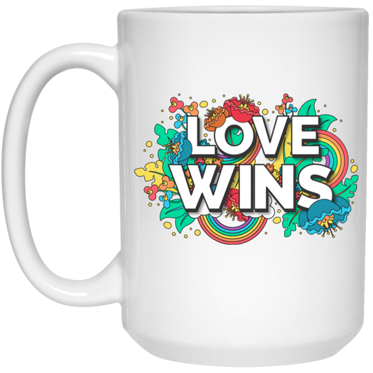 Love Wins, Rainbow Love, Flower Love, Colorful Love White Mug