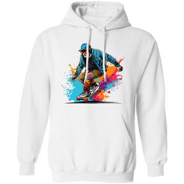Cool Man, Cool Boy, Boy With Skateboard, Skateboarding Watercolor Pullover Hoodie