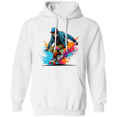 Cool Man, Cool Boy, Boy With Skateboard, Skateboarding Watercolor Pullover Hoodie