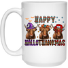 Happy Halloween Happy Thanks Giving Merry Christmas 3 Buffallo White Mug