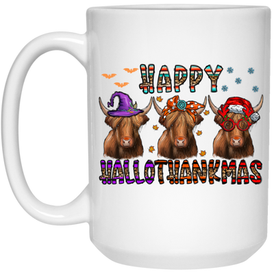 Happy Halloween Happy Thanks Giving Merry Christmas 3 Buffallo White Mug