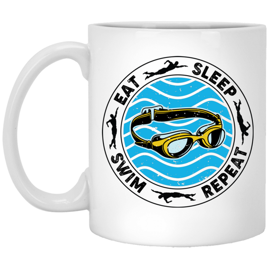 Eat Sleep Swim Repeat, Swimming Lover, Swimmer White Mug