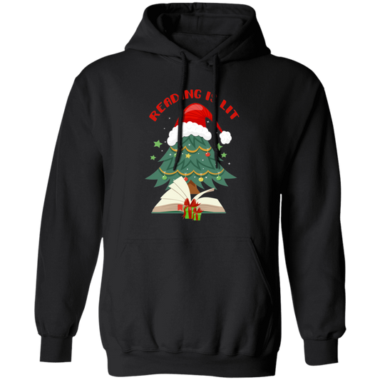 Reading Is Lit, Christmas Tree, Christmas Book, Merry Christmas, Trendy Christmas Pullover Hoodie