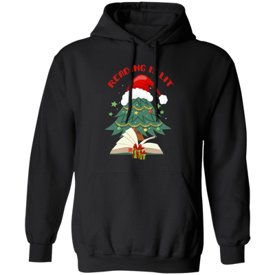 Reading Is Lit, Christmas Tree, Christmas Book, Merry Christmas, Trendy Christmas Pullover Hoodie