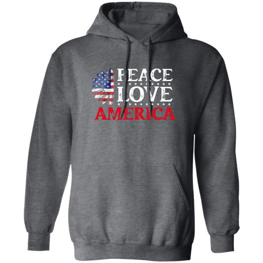 Peace Love American, American Flag, American Sunflower Pullover Hoodie