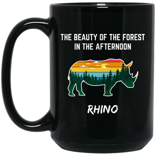 The Beauty Of Forest In The Afternoon Is Rhino, Retro Rhino Black Mug