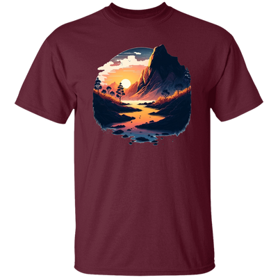 Simple Picture Of Sunset With Rock And River, Best Landscape Gift Unisex T-Shirt