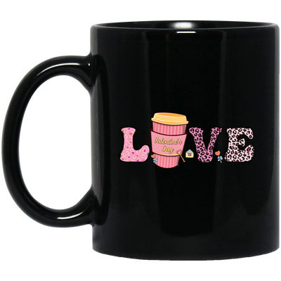 Love Valentine, Leopard Lover, Pink Cup Of Coffee, Valentine's Day, Trendy Valentine Black Mug