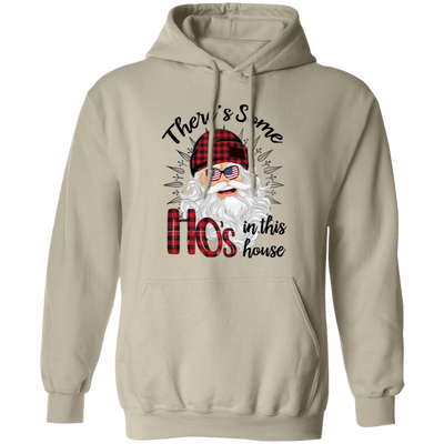 There's Some Ho's In This House, Cool Santa, Red Plaid Hat, Merry Christmas, Trendy Christmas Pullover Hoodie