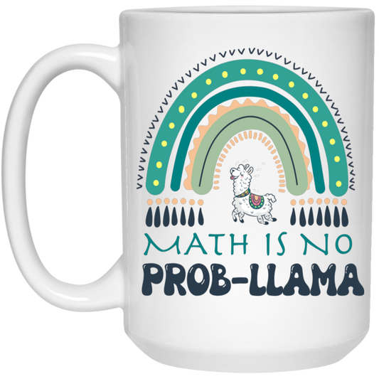 Math Is No Prob-Llama, Green Rainbow, Cute Llama White Mug