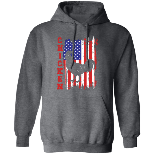 Chicken Silhouette, American Chicken, American Flag Pullover Hoodie