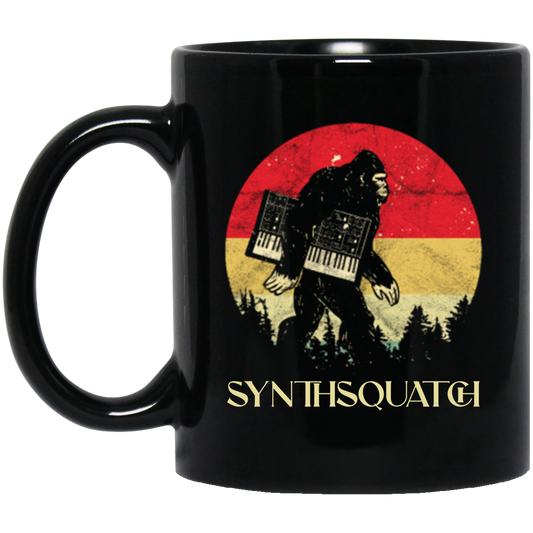 Bigfoot Synthesizer Analog, Sasquatch Synth Nerd, Nerd Love Gift Black Mug