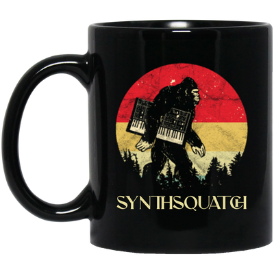 Bigfoot Synthesizer Analog, Sasquatch Synth Nerd, Nerd Love Gift Black Mug