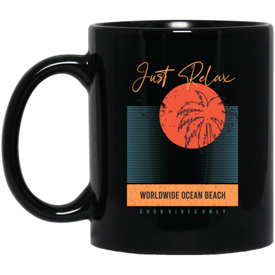 Just Relax, Worldwide Ocean Beach, Goodvibes Only, Summer Black Mug