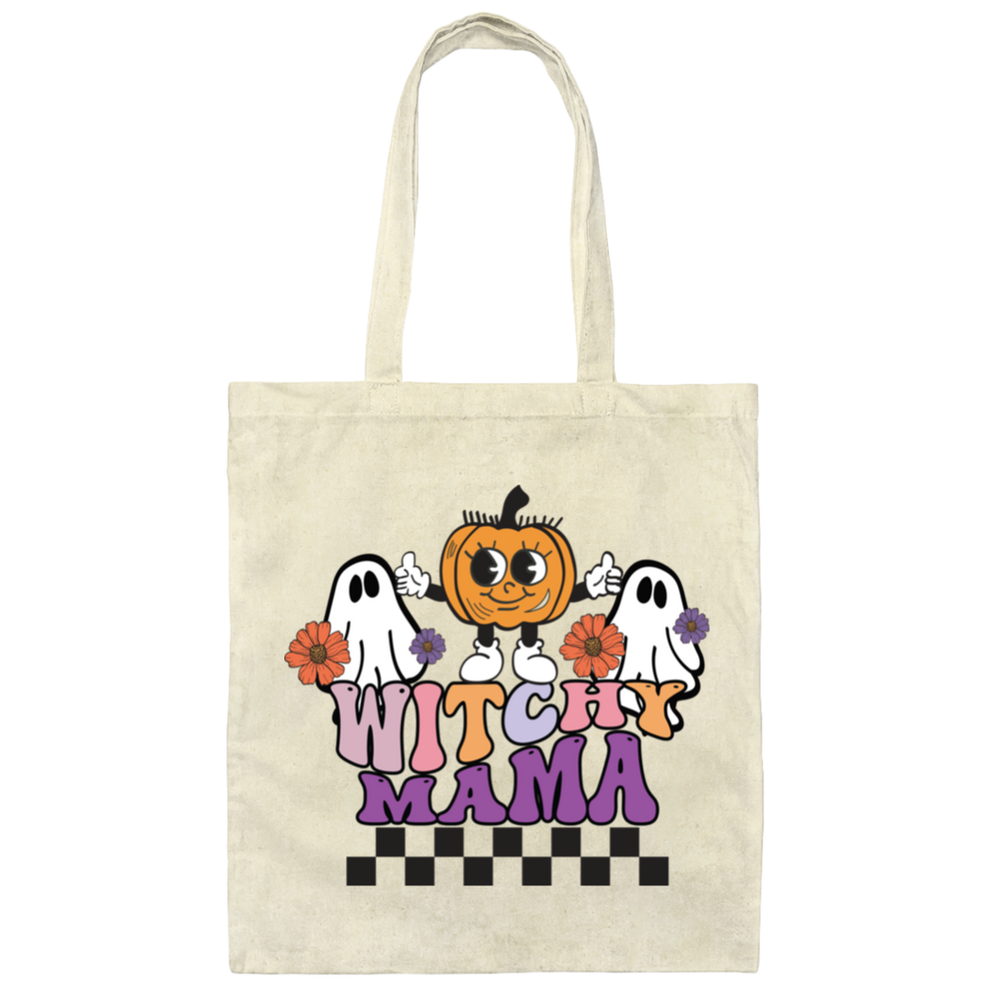 Witchy Mama, Pumpkin And Boos, Spooky Halloween Canvas Tote Bag