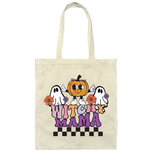 Witchy Mama, Pumpkin And Boos, Spooky Halloween Canvas Tote Bag