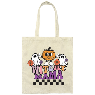 Witchy Mama, Pumpkin And Boos, Spooky Halloween Canvas Tote Bag