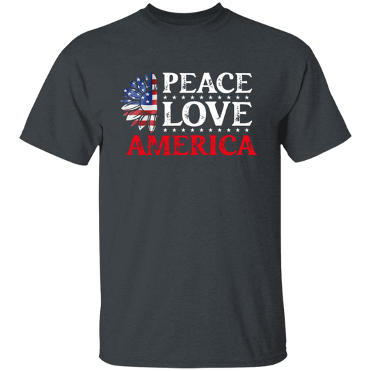 Peace Love American, American Flag, American Sunflower Unisex T-Shirt