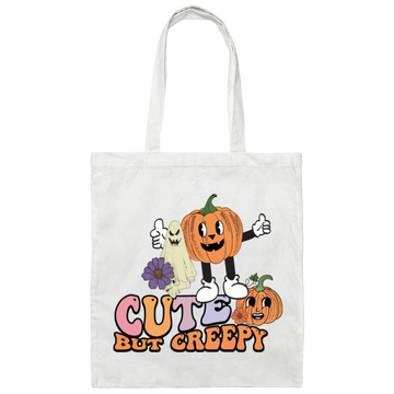 Cute But Creepy, Pumpkin And Ghost, Creepy Pumpkin Canvas Tote Bag