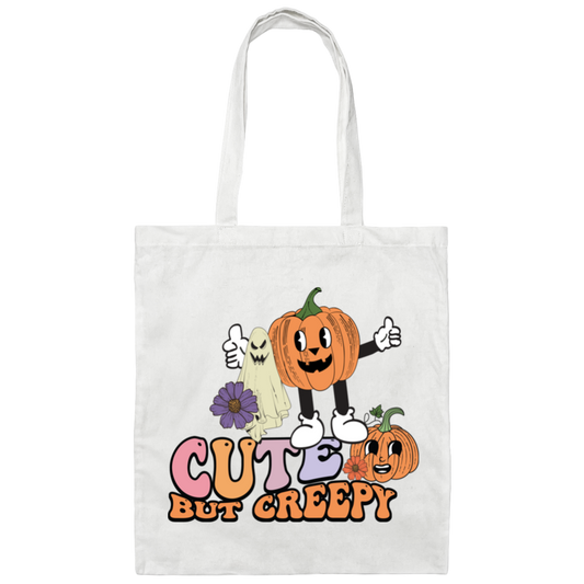 Cute But Creepy, Pumpkin And Ghost, Creepy Pumpkin Canvas Tote Bag