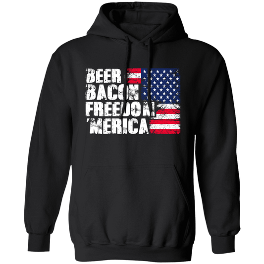 Beer Gift, Bacon Lover, Freedom Gift, American Flag, Love Bacon Gift Pullover Hoodie