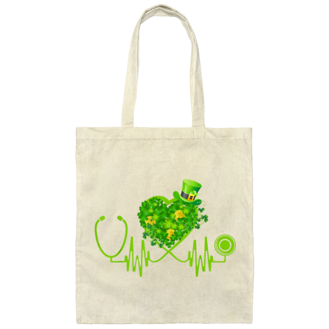 Shamrock Gift Irish Nurse St Patricks Day Stethoscope Heartbeat Canvas Tote Bag