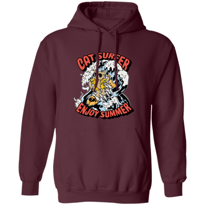 Cat Surfer Enjoy Summer, Surfing On The Beach, Summer Vacation Pullover Hoodie