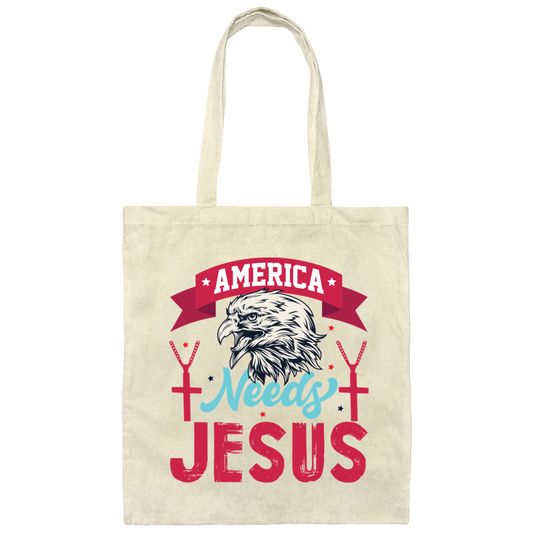 Eagle Icon, American Needs Jesus, American Eagle, Jesus Love Gift Canvas Tote Bag