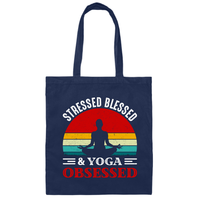 Stresses Blessed And Yoga Obsessed, Retro Yoga Canvas Tote Bag