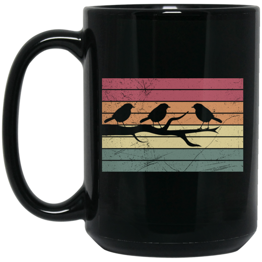 Bird Family, Bird Silhouette, Retro Bird, Happy Family Black Mug