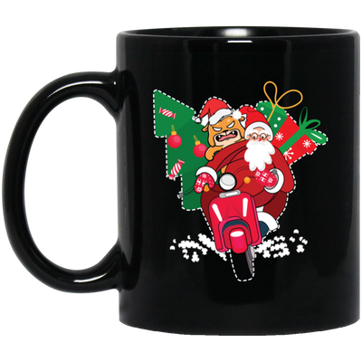 Santa With Angry Dog, Santa Ride Motorbike, Love Christmas, Merry Christmas, Trendy Christmas Black Mug